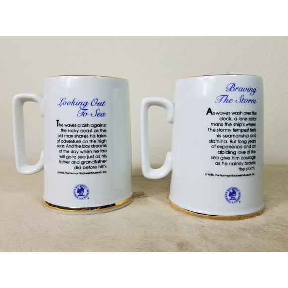 Norman Rockwell Coffee Mug Tea Cup 4 1/2" Gold Trim 1985 Drinkware 11oz x2 - Picture 7 of 12